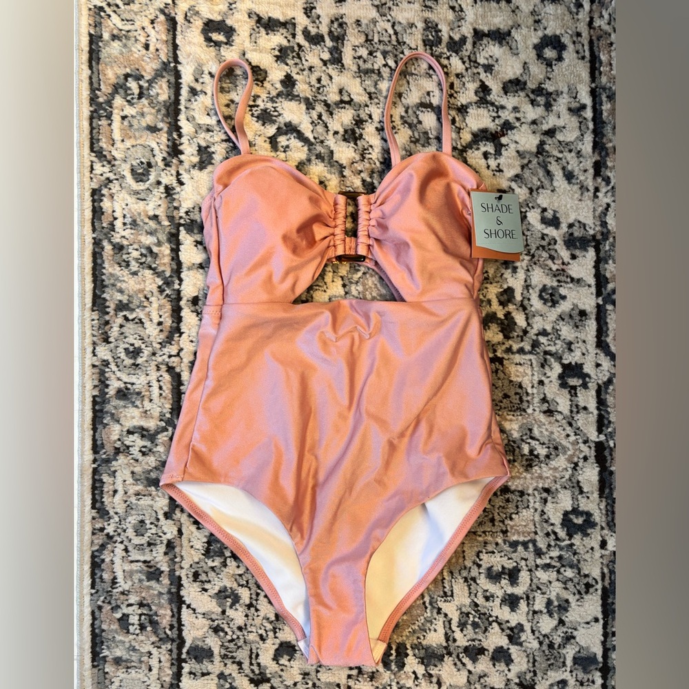 Shade & Shore Pink One Piece Swimsuit with High Neckline